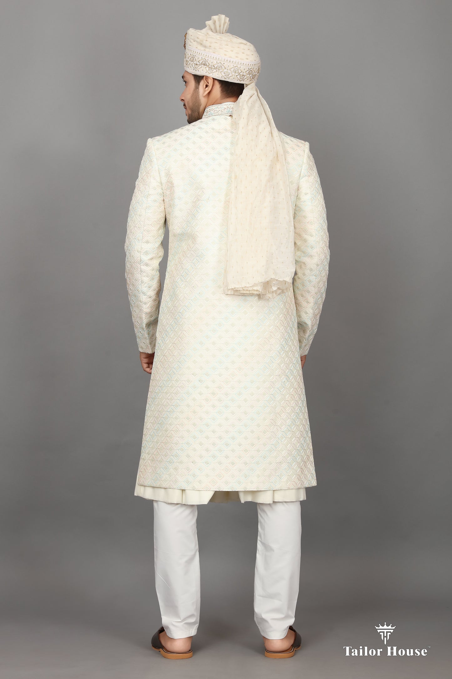 Cream Sherwani Checks