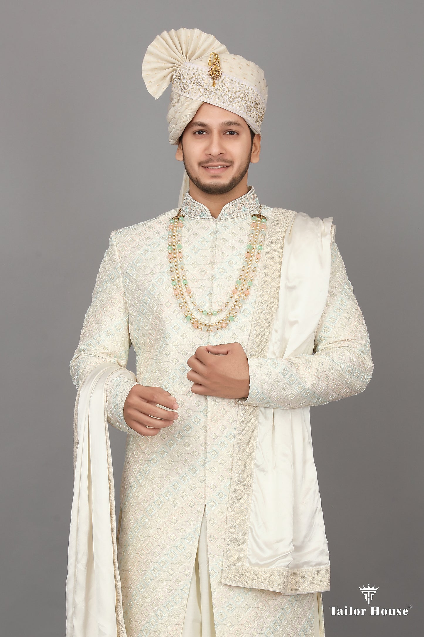 Cream Sherwani Checks