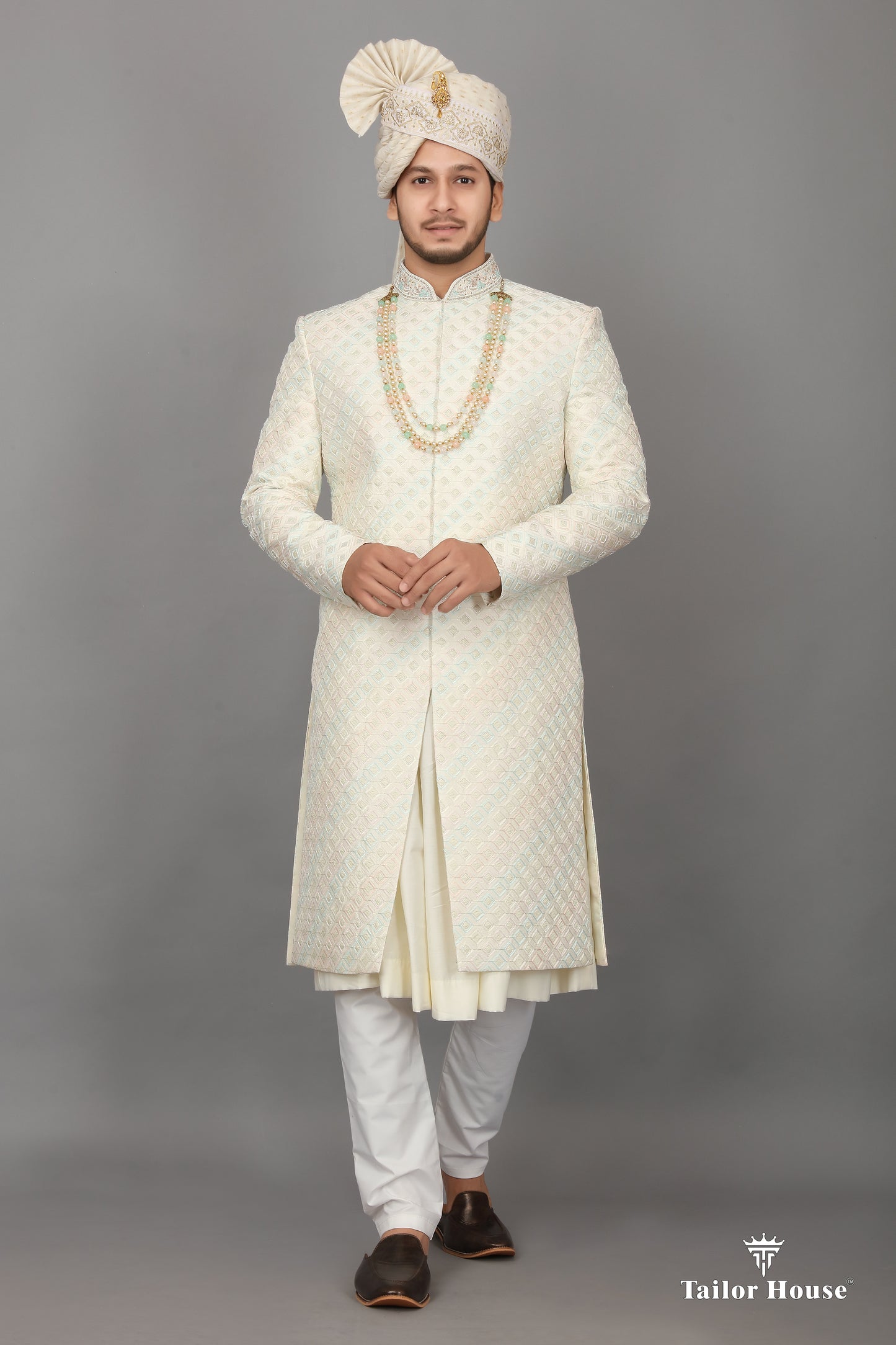 Cream Sherwani Checks