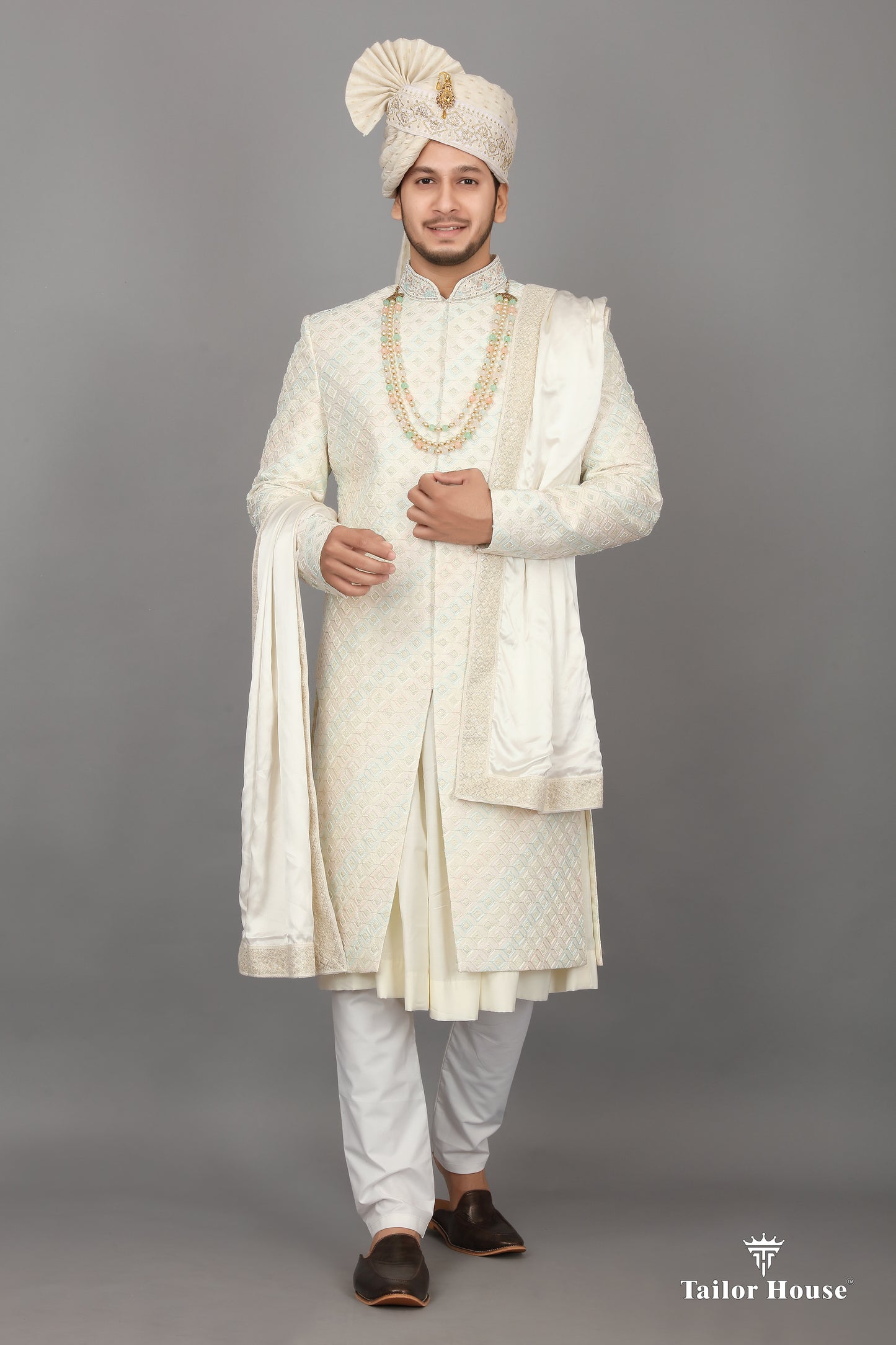 Cream Sherwani Checks