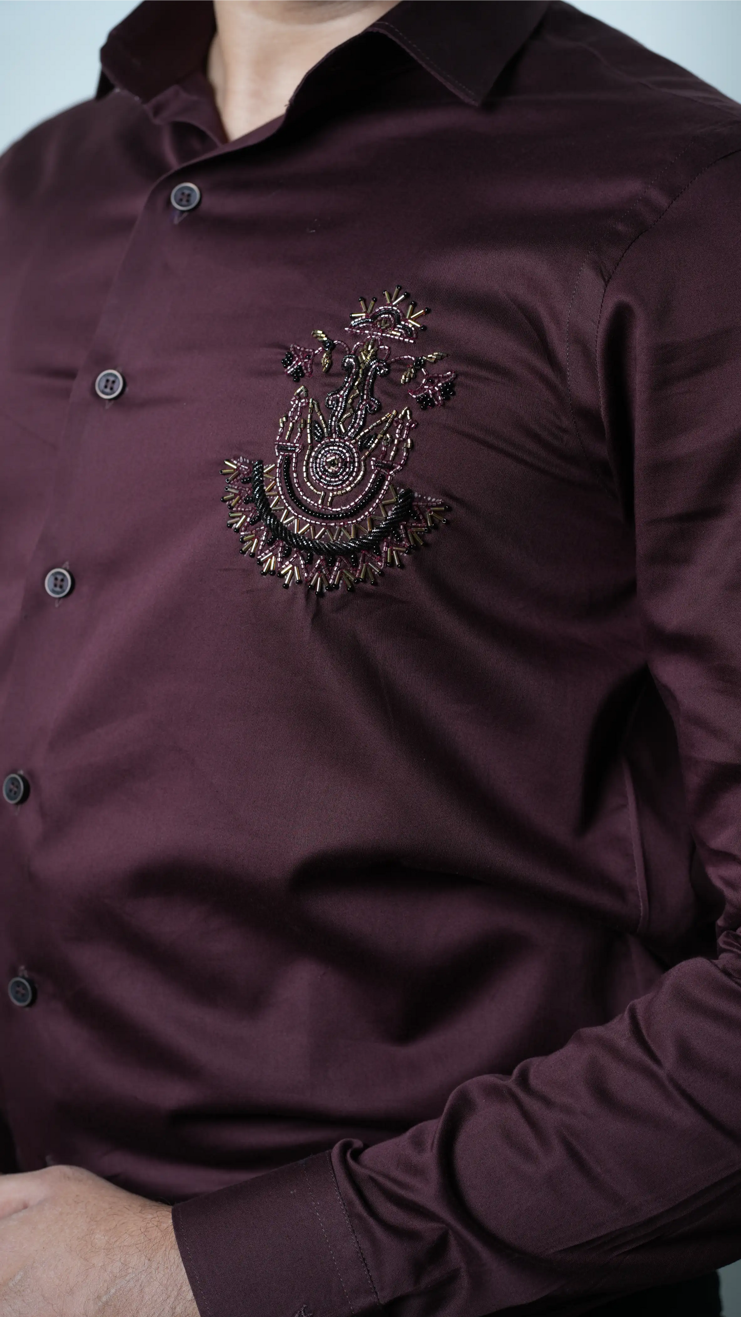 Shirt Maroon With Embroidery