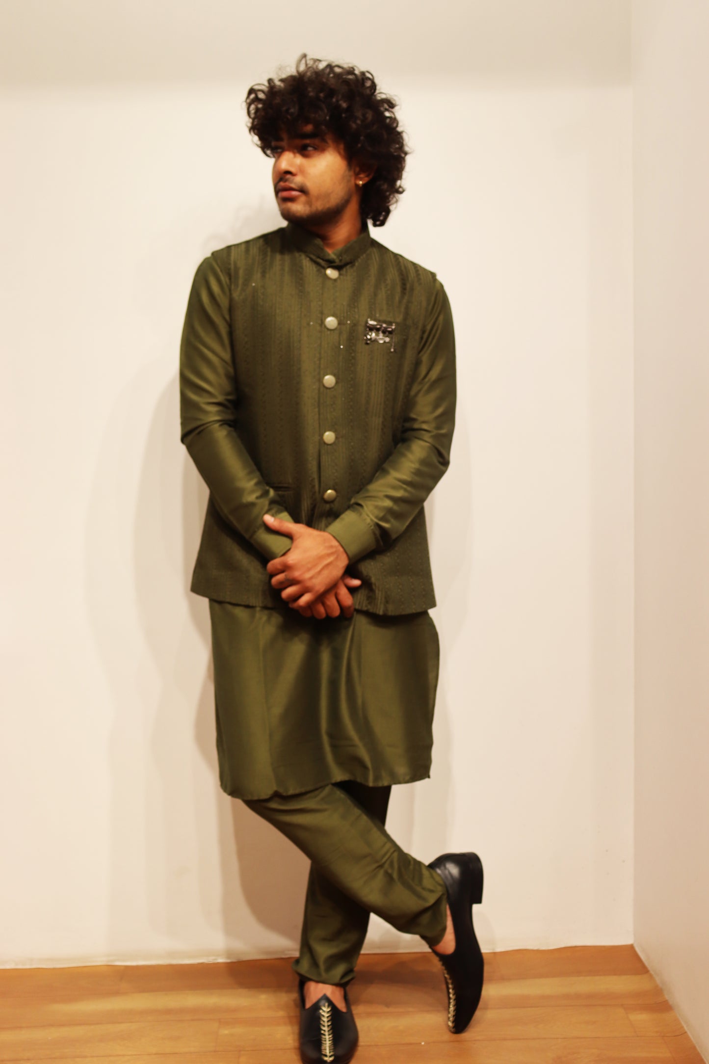 Koti-Kurta Set Olive Green