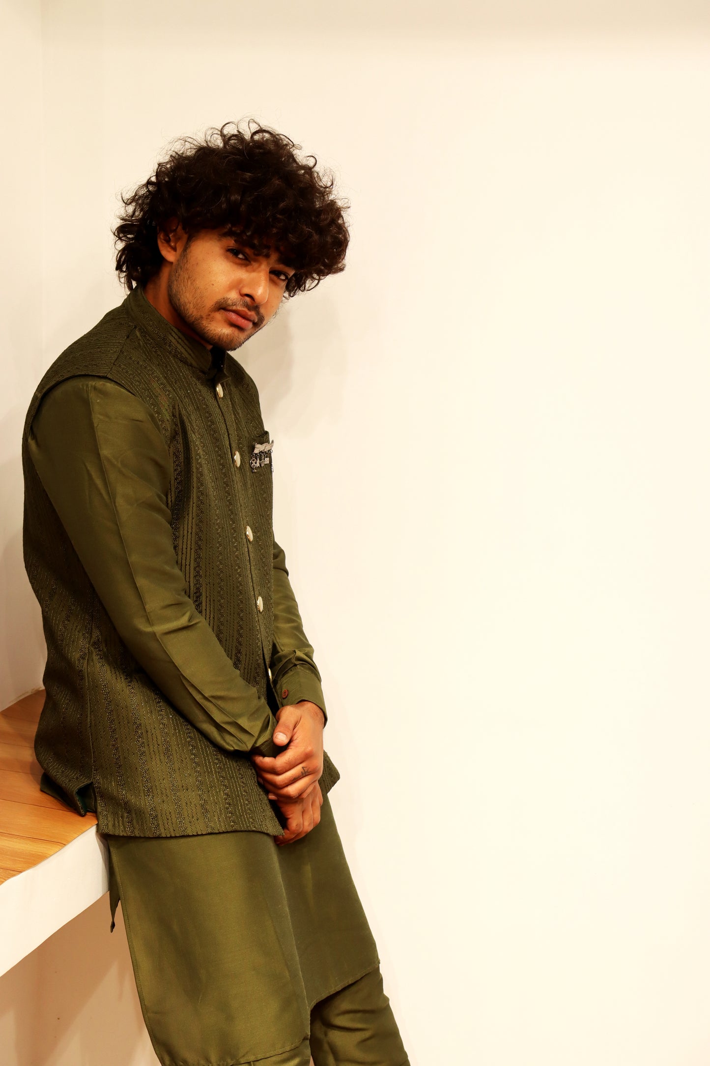 Koti-Kurta Set Olive Green