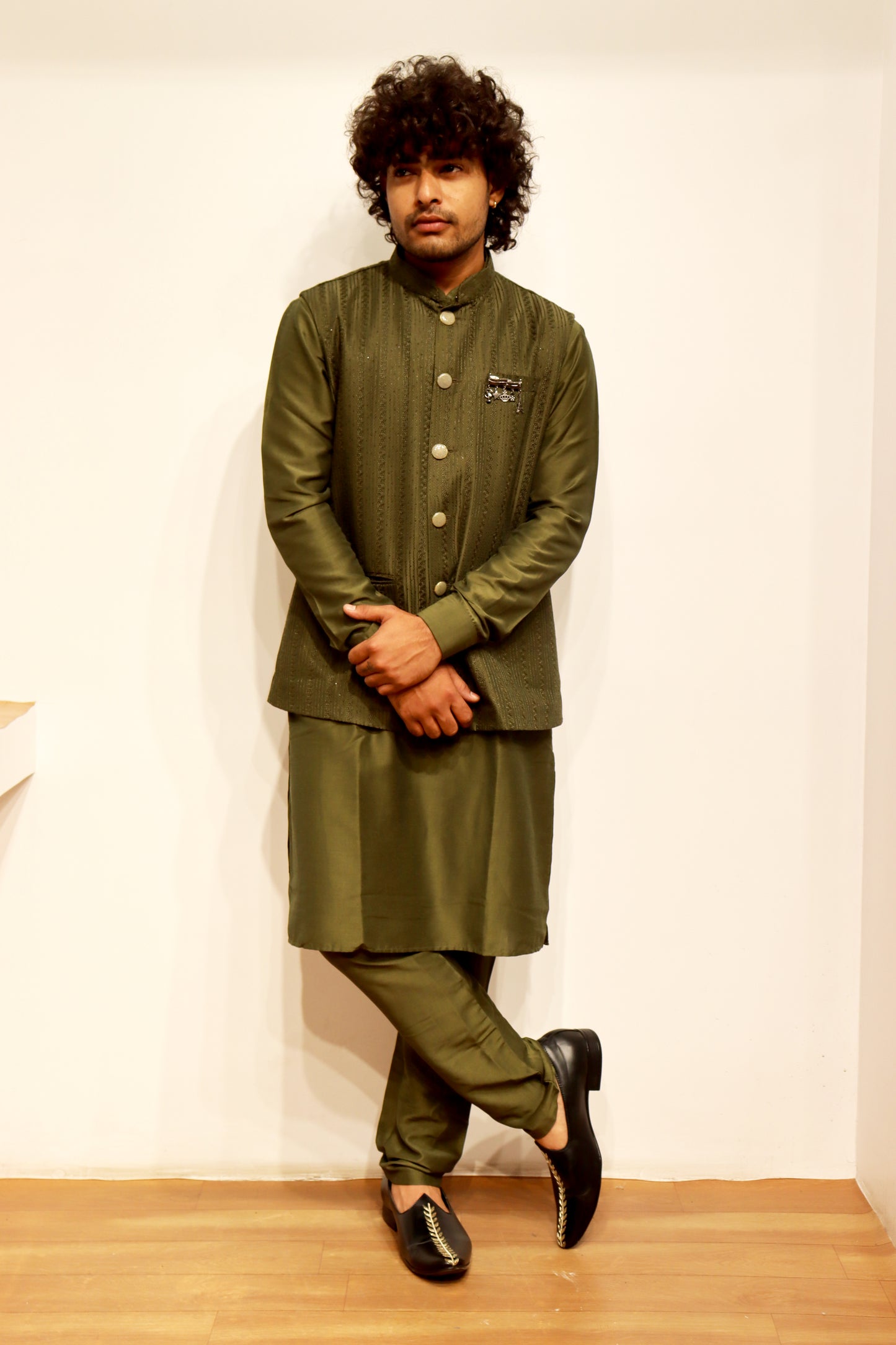Koti-Kurta Set Olive Green