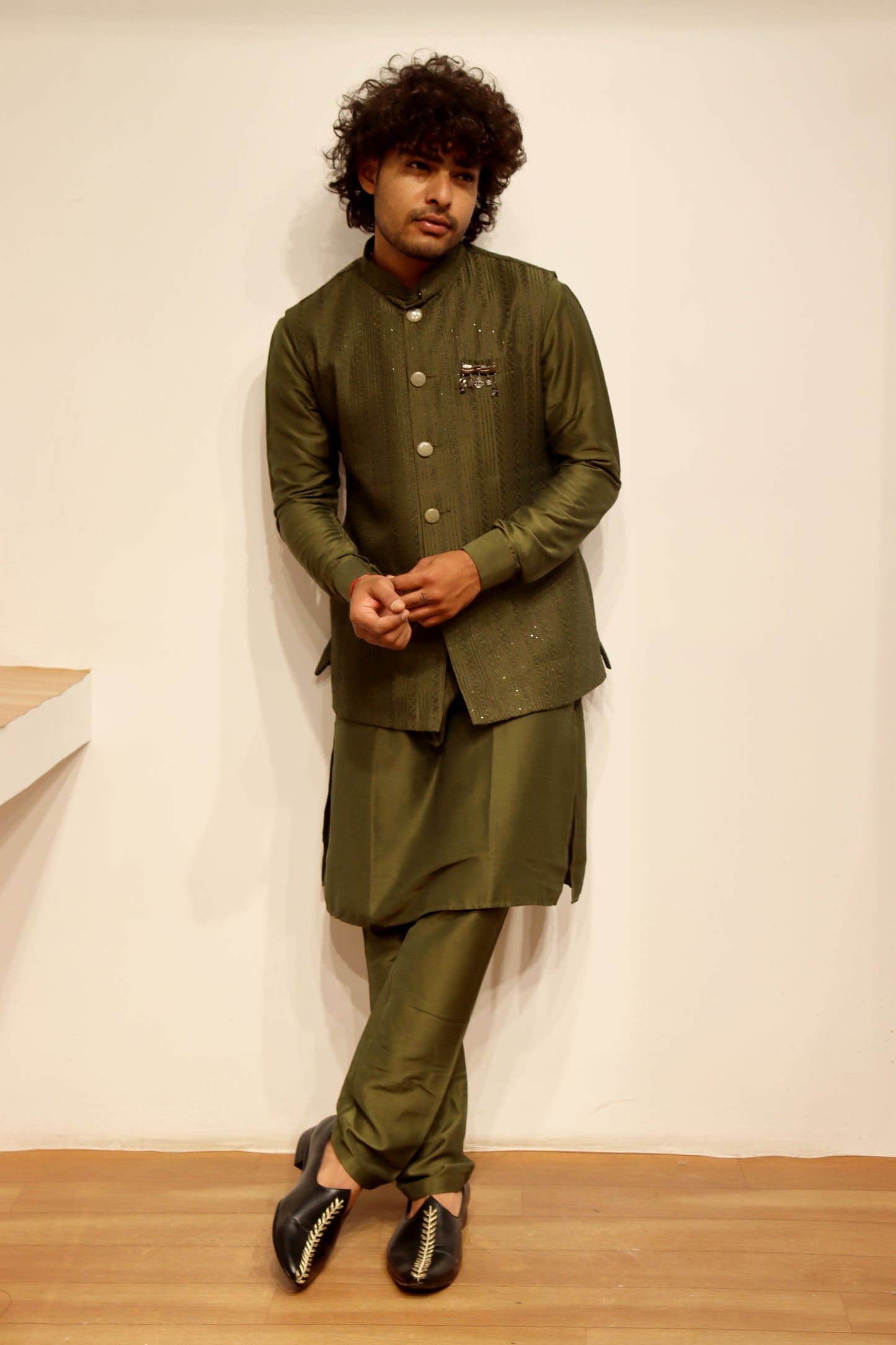 Koti-Kurta Set Olive Green