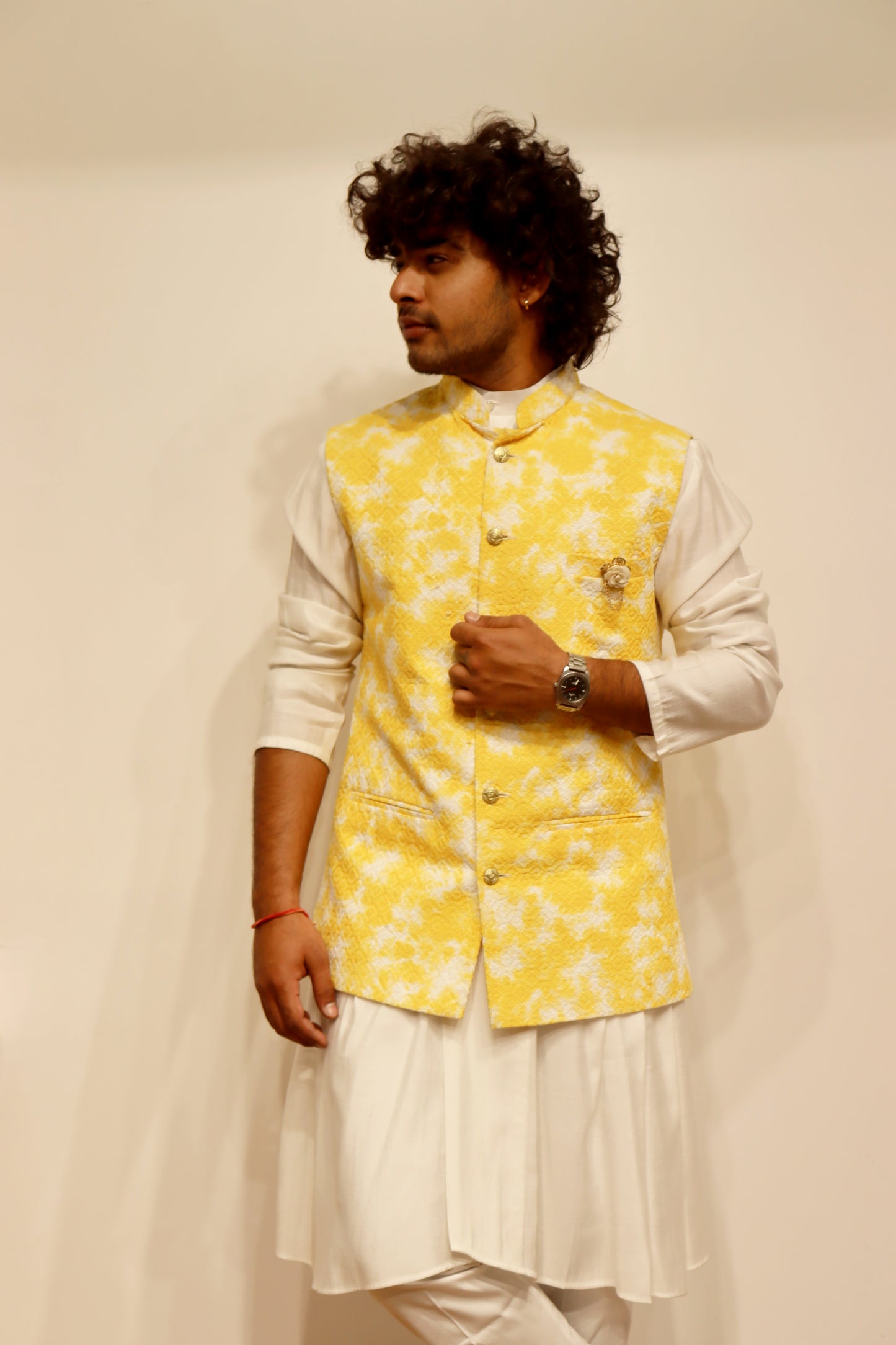 Koti-Kurta Set Yellow & White