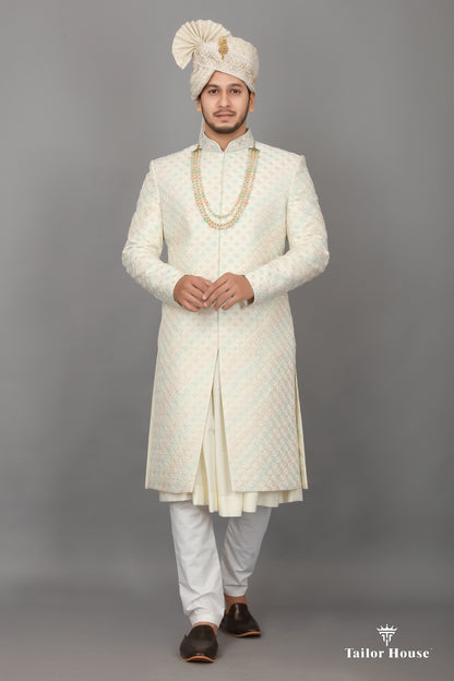 Cream Sherwani Checks