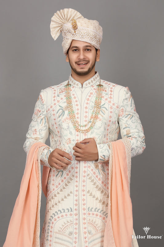 Cream Sherwani Embrodery