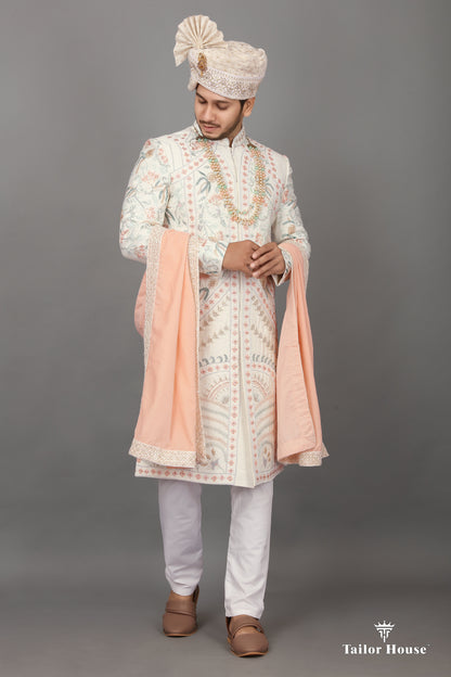 Cream Sherwani Embrodery