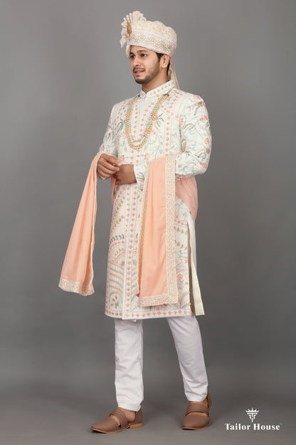Cream Sherwani Embrodery