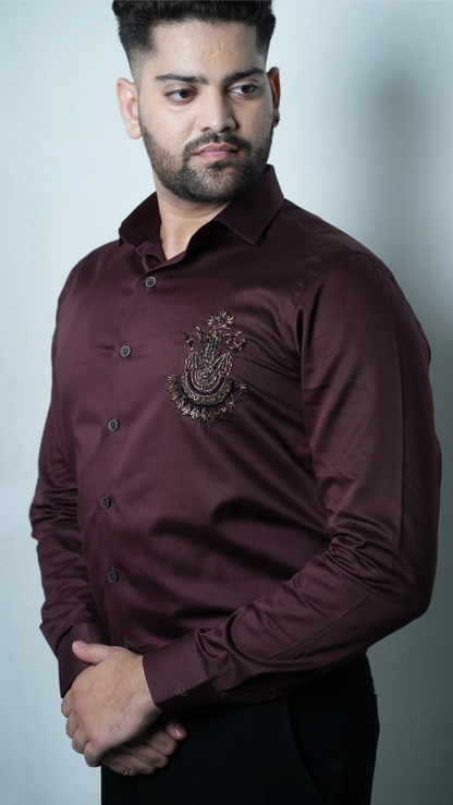 Shirt Maroon With Embroidery