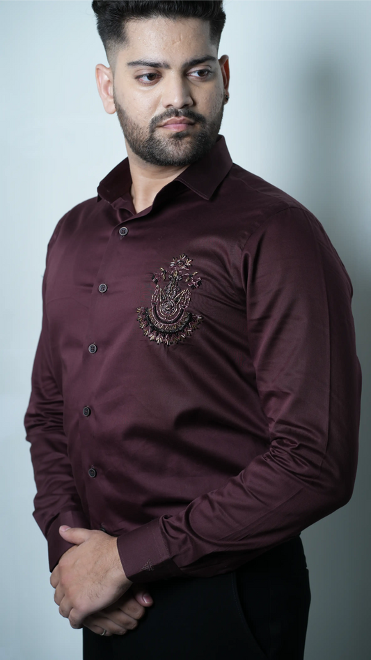 Shirt Maroon With Embroidery
