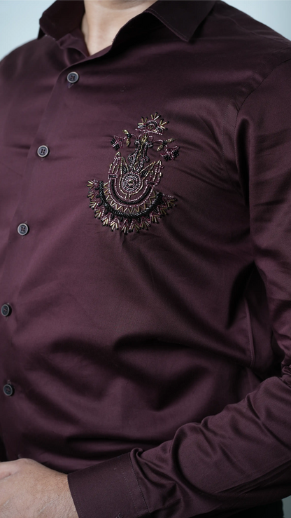 Shirt Maroon With Embroidery