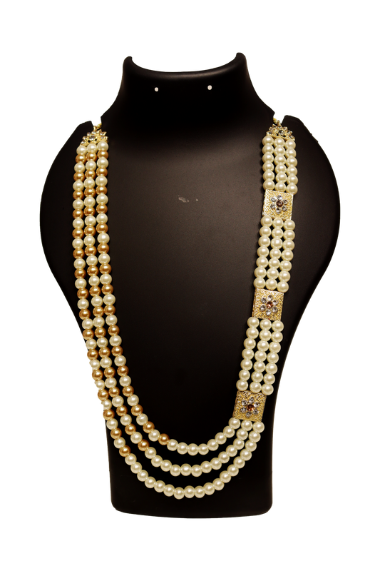 Pearl and Polki Pendant Layered Mala