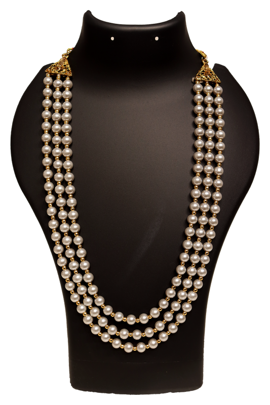 Cream Stone Layered Mala with Stone Embellishments