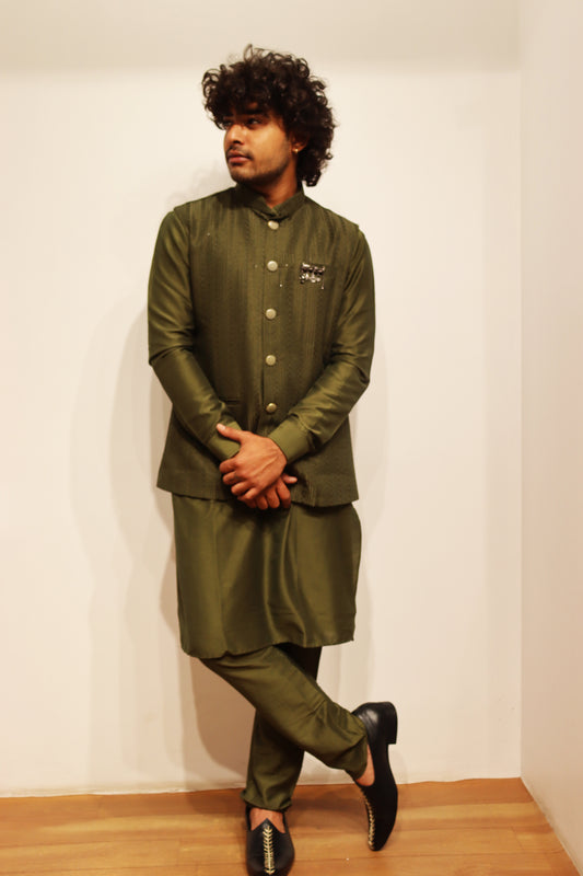Koti-Kurta Set Olive Green