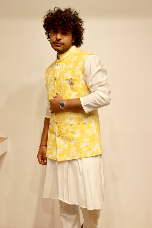 Koti-Kurta Set Yellow & White